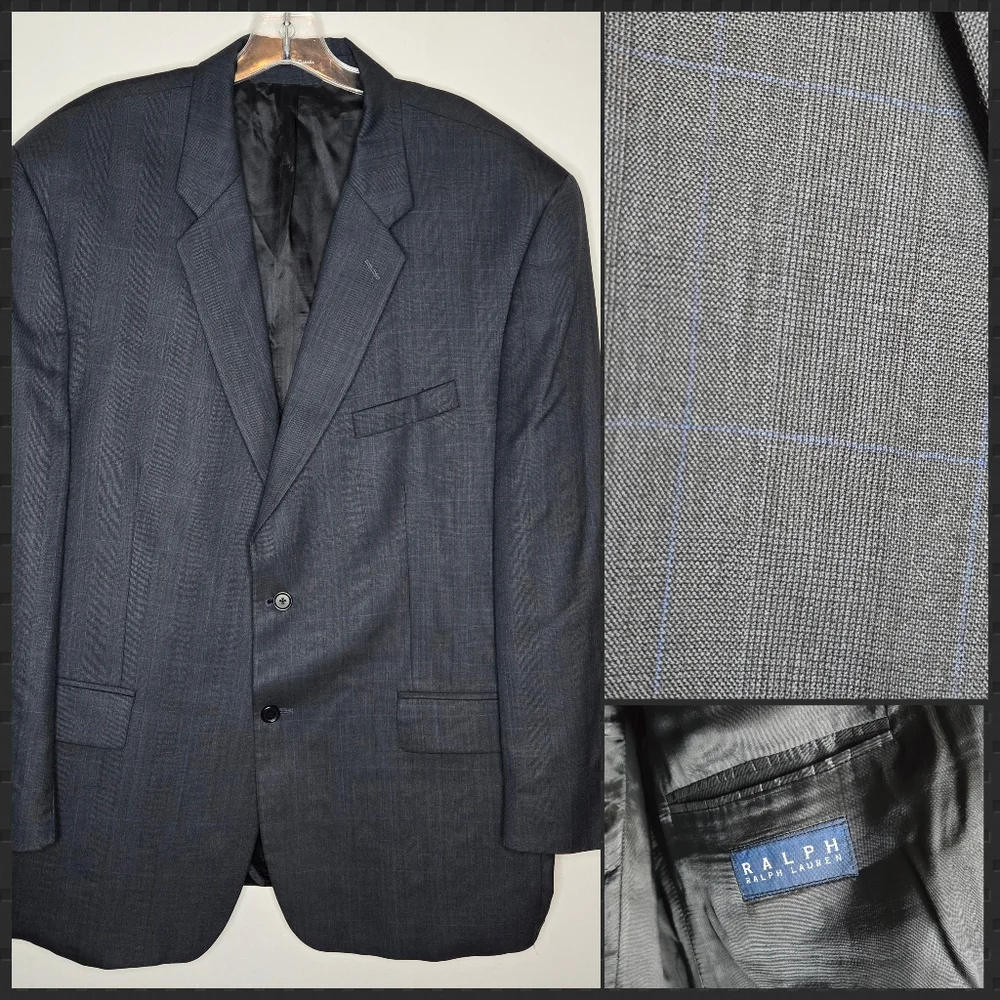 RRL Ralph Ralph Lauren‎ Wool Cashmere Navy Blue WindowPane Suit 2 Piece Men 46L